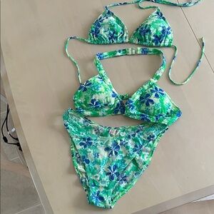 California Waves Blue and Green Floral Bikini w/ 2 styles of tops!